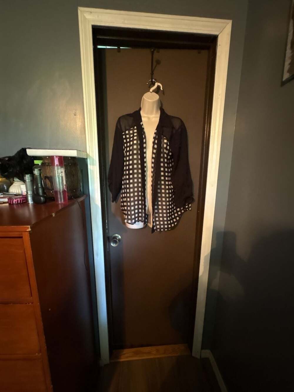 Maurices Women's Size L Black and White Checkered Sheer Blouse